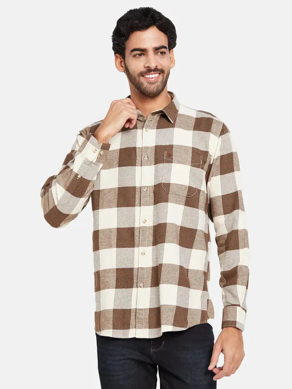 Mettle Men Brown Checked Casual Shirt