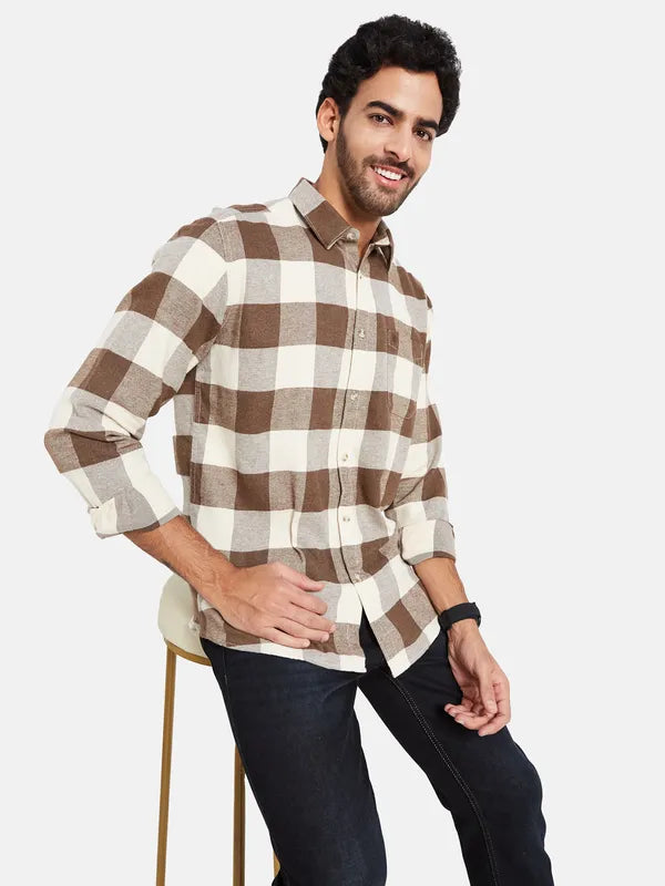 Mettle Men Brown Checked Casual Shirt