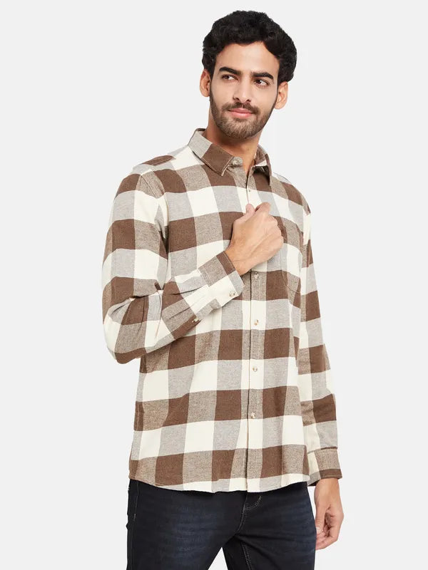 Mettle Men Brown Checked Casual Shirt