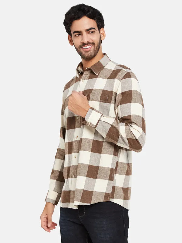 Mettle Men Brown Checked Casual Shirt