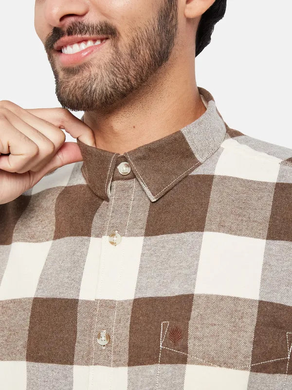 Mettle Men Brown Checked Casual Shirt