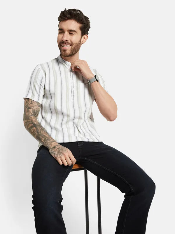 Mettle Opaque Striped Cotton Casual Shirt