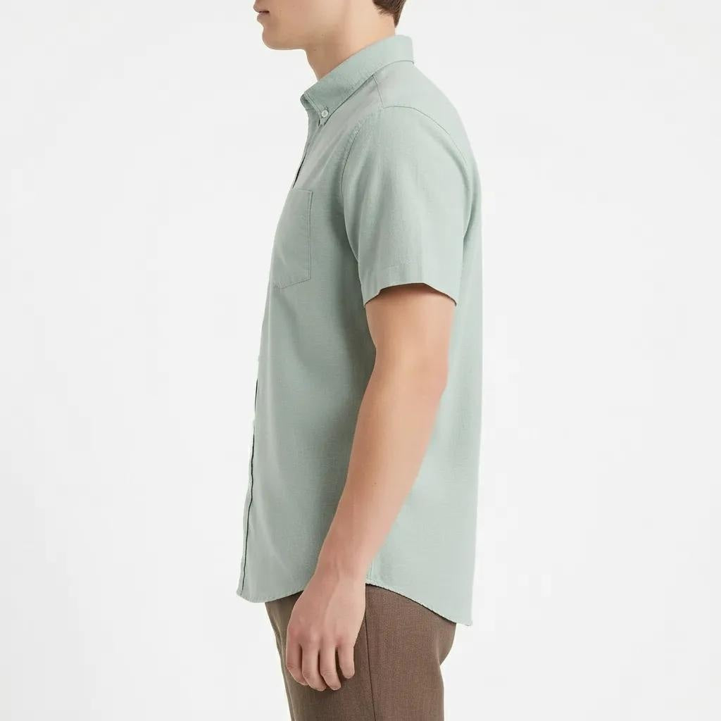 Men Olive Polo Neck Solid Casual Shirt