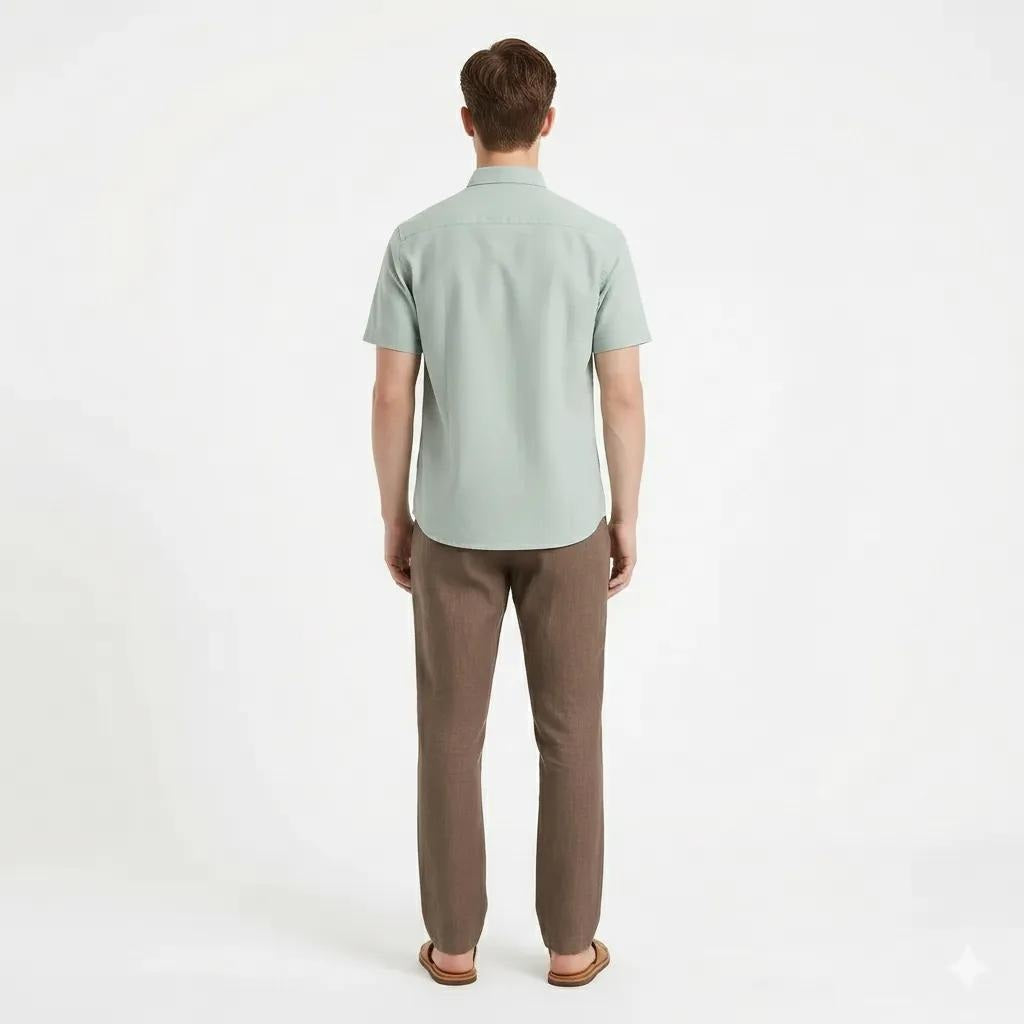 Men Olive Polo Neck Solid Casual Shirt