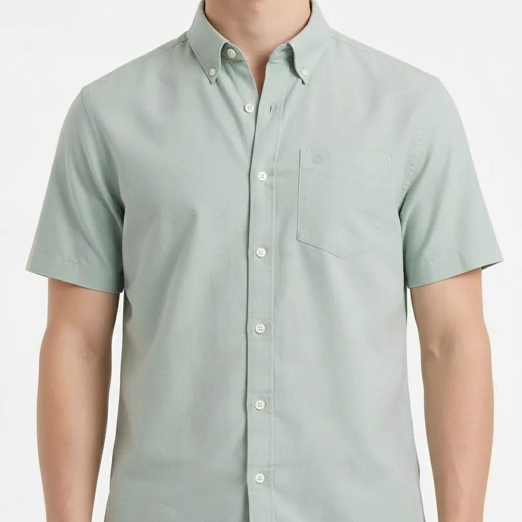 Men Olive Polo Neck Solid Casual Shirt