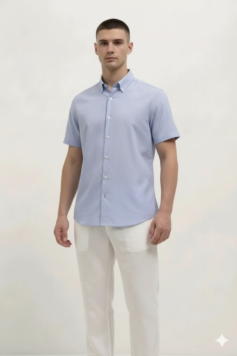 Men Sky Polo Neck Solid Casual Shirt