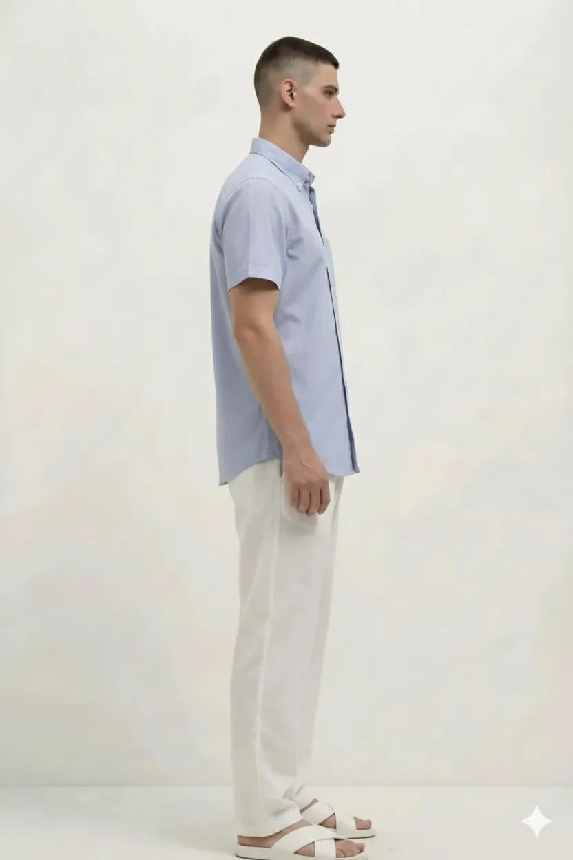Men Sky Polo Neck Solid Casual Shirt