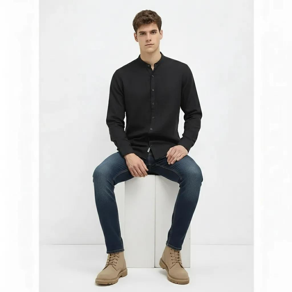Men Polo Neck Solid Casual Shirt
