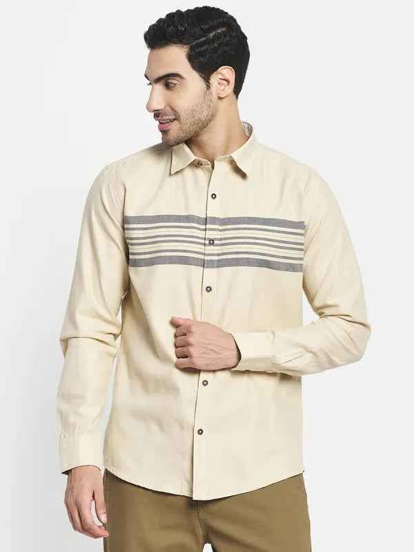 Men Cream-Coloured Horizontal Stripes Striped Casual Shirt