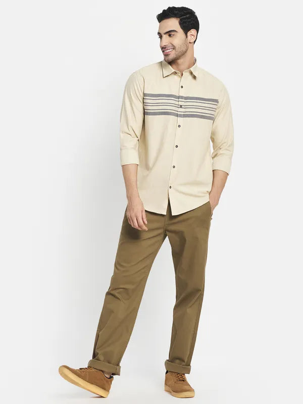 Men Cream-Coloured Horizontal Stripes Striped Casual Shirt