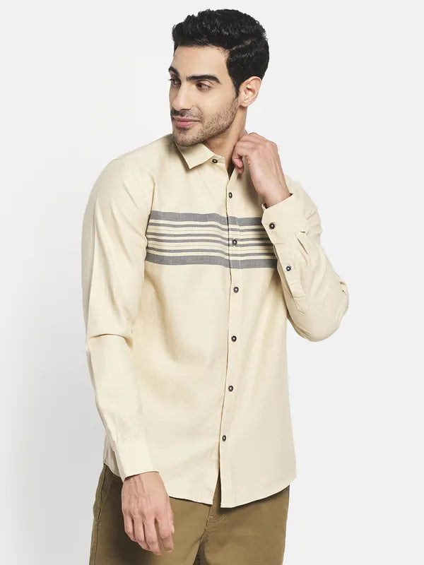 Men Cream-Coloured Horizontal Stripes Striped Casual Shirt