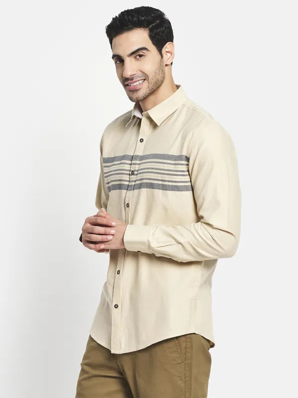 Men Cream-Coloured Horizontal Stripes Striped Casual Shirt