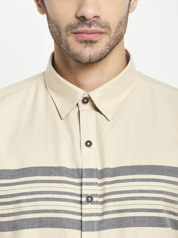 Men Cream-Coloured Horizontal Stripes Striped Casual Shirt