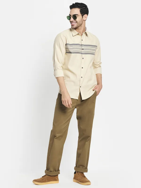 Men Cream-Coloured Horizontal Stripes Striped Casual Shirt