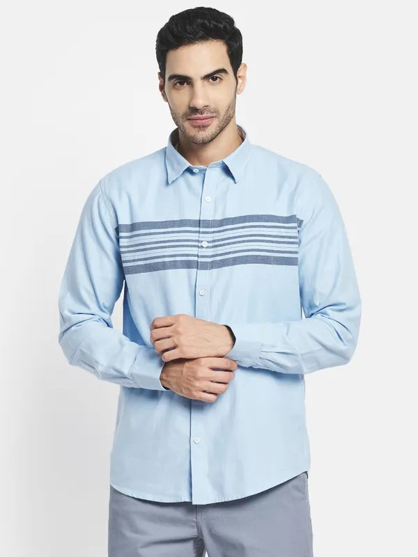 Men Blue Horizontal Stripes Striped Casual Shirt