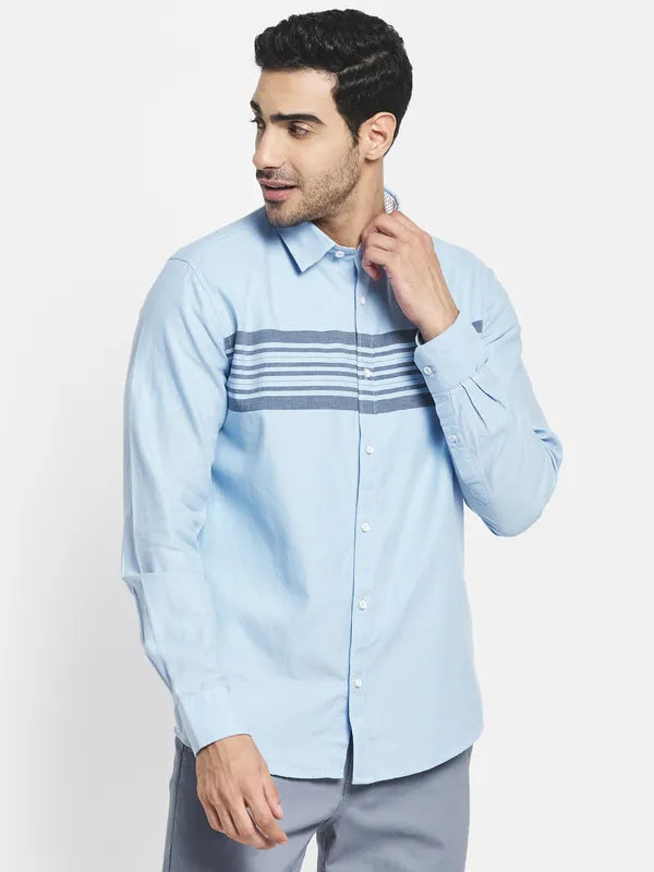 Men Blue Horizontal Stripes Striped Casual Shirt