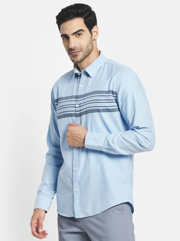 Men Blue Horizontal Stripes Striped Casual Shirt