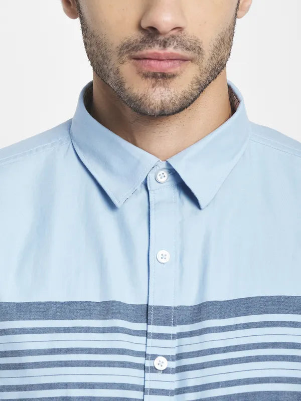 Men Blue Horizontal Stripes Striped Casual Shirt