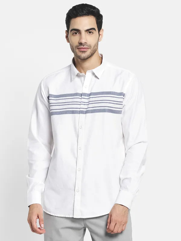 Men White Horizontal Stripes Striped Casual Shirt