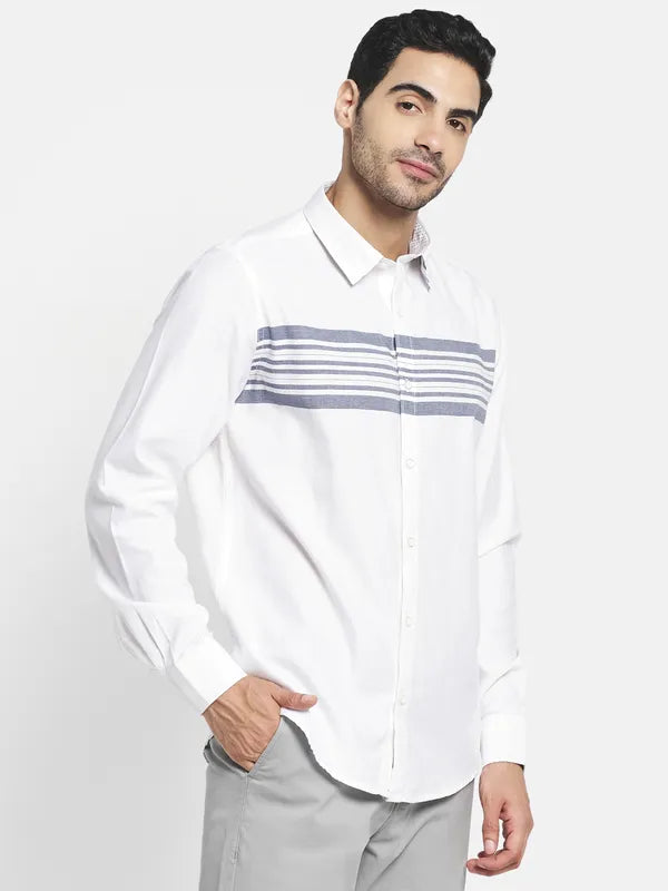 Men White Horizontal Stripes Striped Casual Shirt