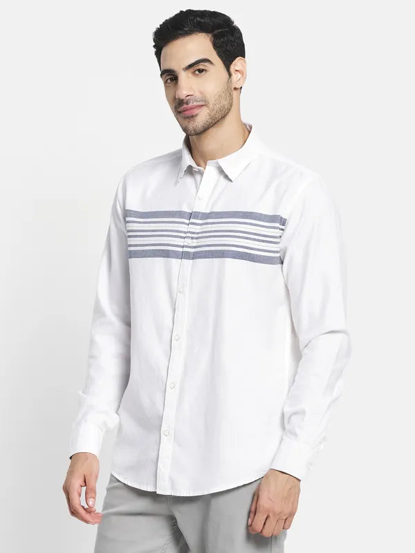 Men White Horizontal Stripes Striped Casual Shirt