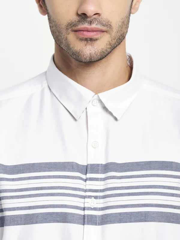 Men White Horizontal Stripes Striped Casual Shirt