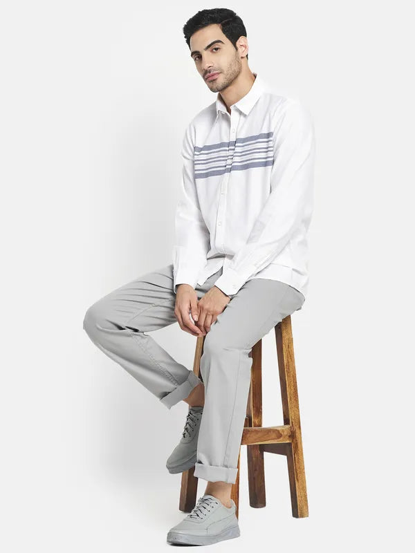 Men White Horizontal Stripes Striped Casual Shirt