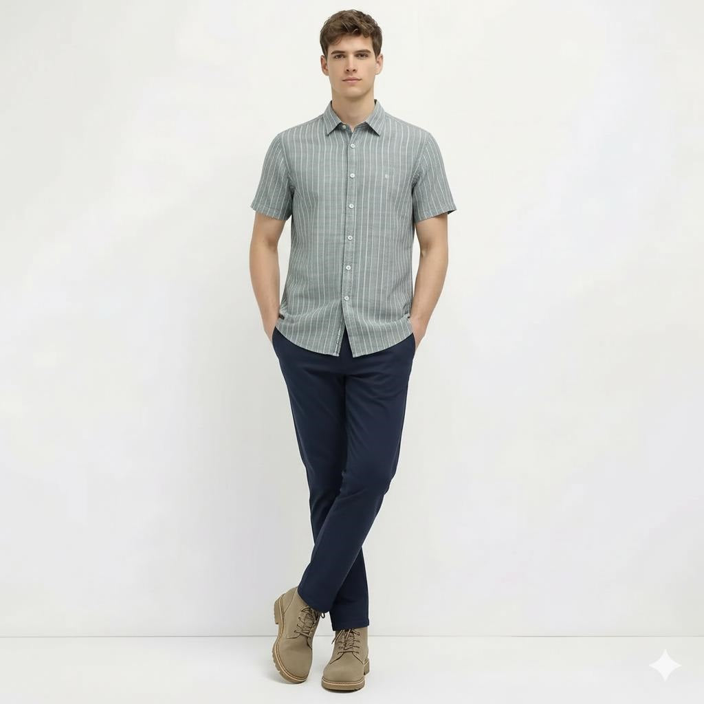 Men Fern Melange Striped Casual Shirt