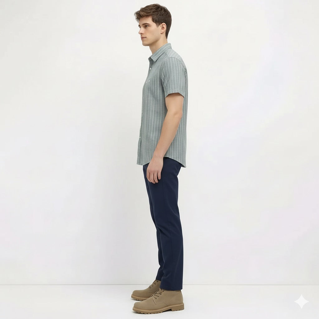 Men Fern Melange Striped Casual Shirt