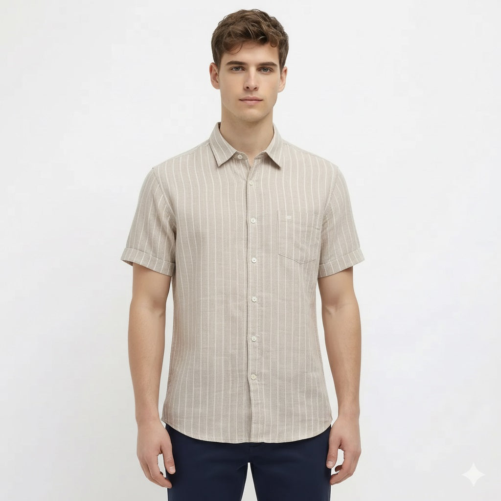 Men Natural Melange Striped Casual Shirt