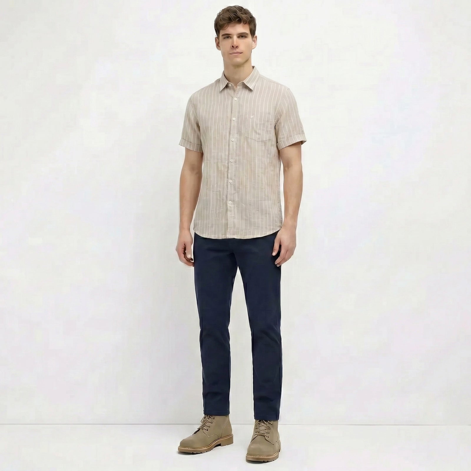 Men Natural Melange Striped Casual Shirt