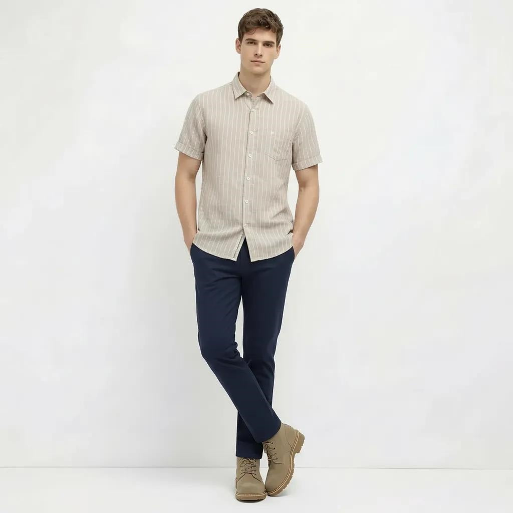 Men Natural Melange Striped Casual Shirt