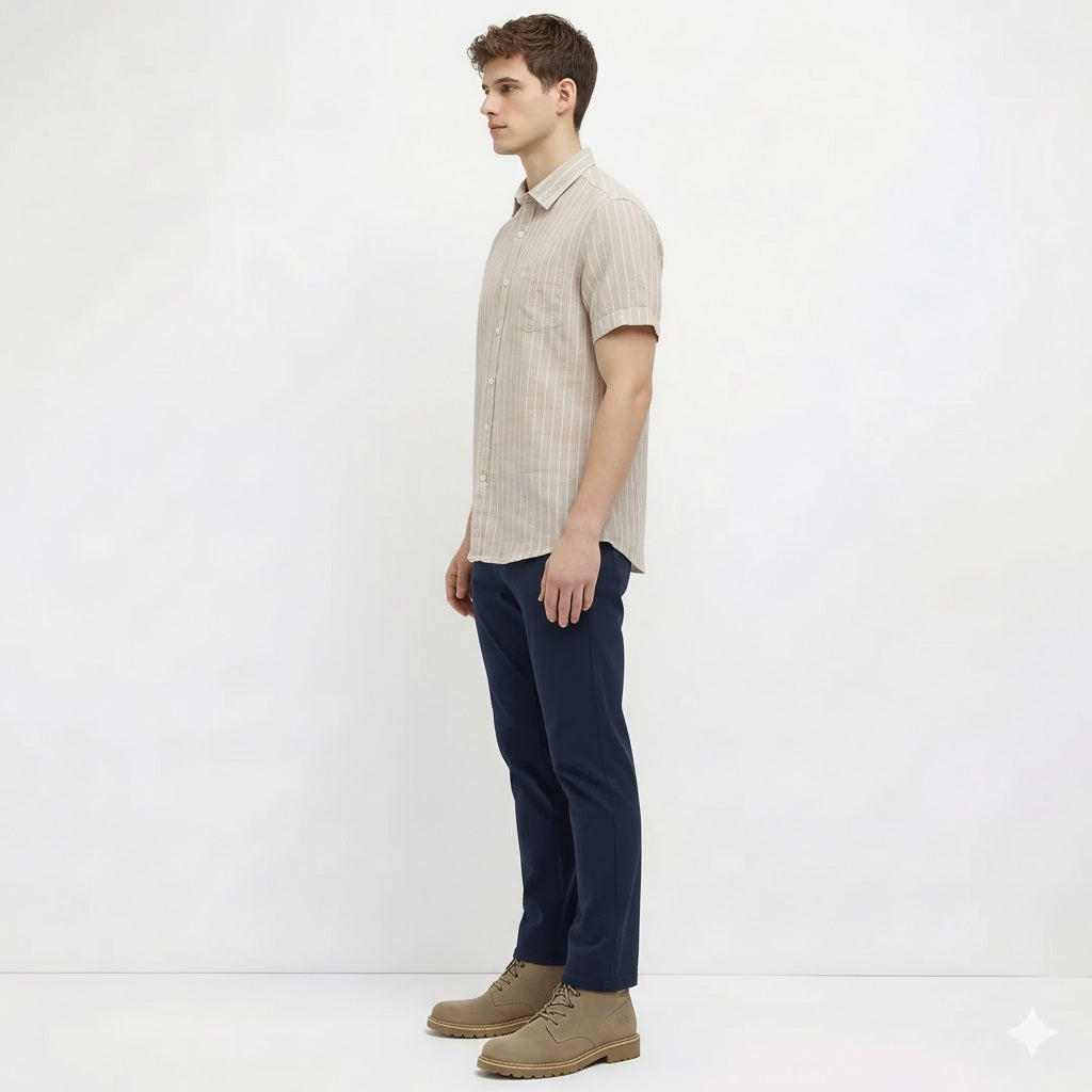 Men Natural Melange Striped Casual Shirt