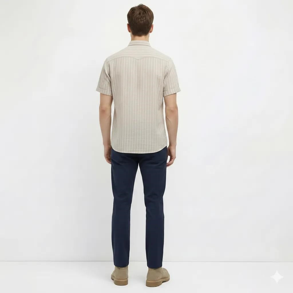 Men Natural Melange Striped Casual Shirt