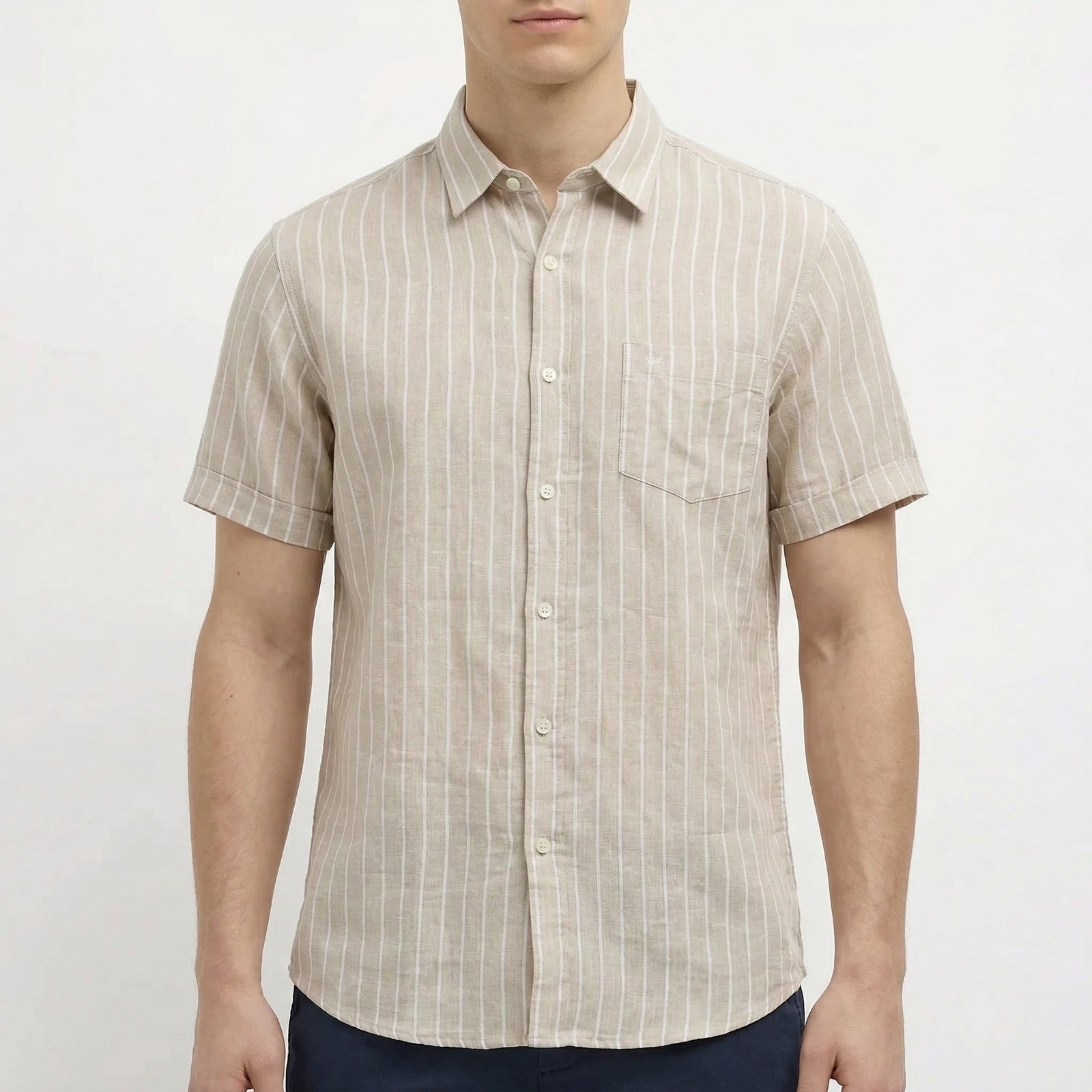 Men Natural Melange Striped Casual Shirt