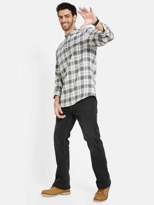 Mettle Men Beige Tartan Checks Opaque Checked Casual Shirt