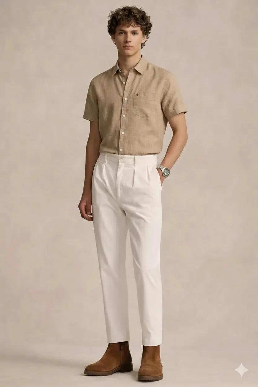 Men Natural Polo Neck Solid Casual Shirt
