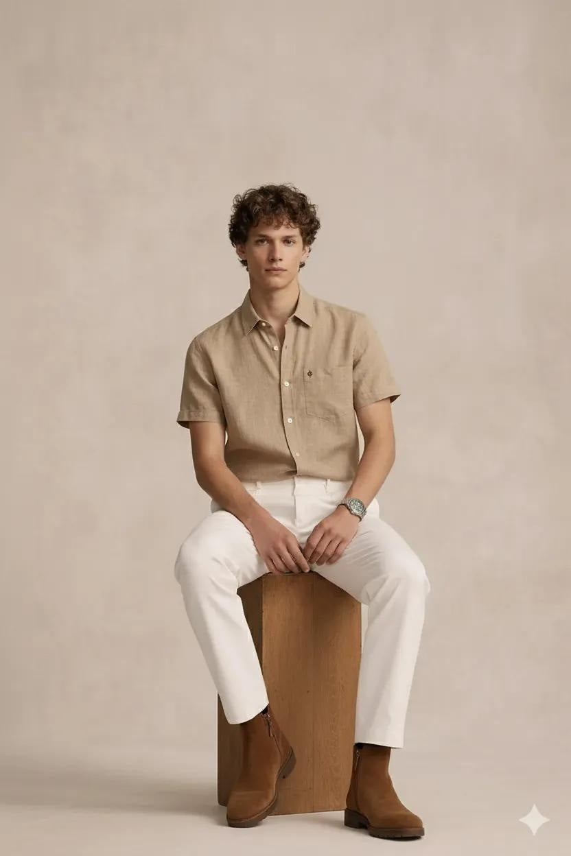 Men Natural Polo Neck Solid Casual Shirt