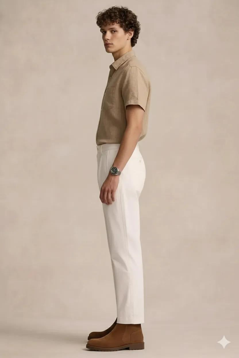 Men Natural Polo Neck Solid Casual Shirt