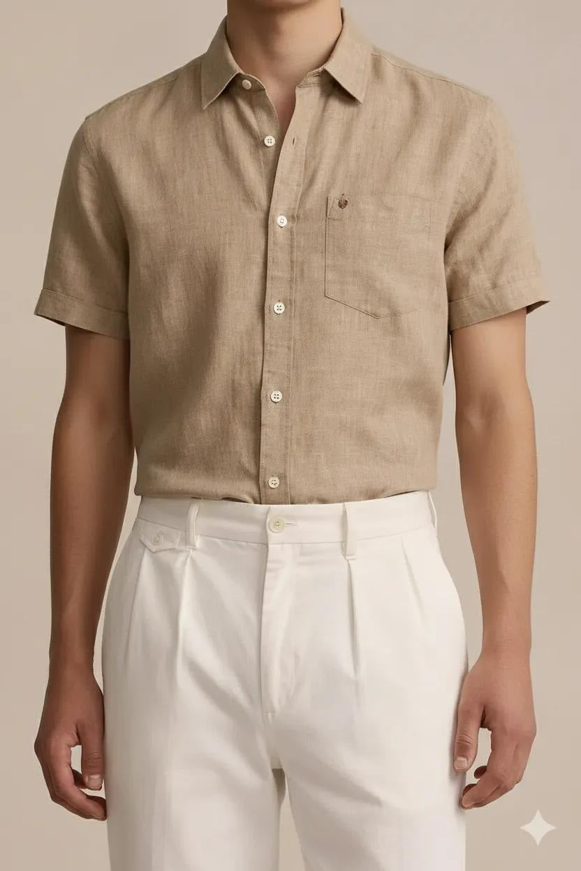Men Natural Polo Neck Solid Casual Shirt