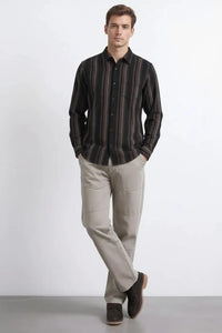 Men Black Striped Polo Neck Shirt