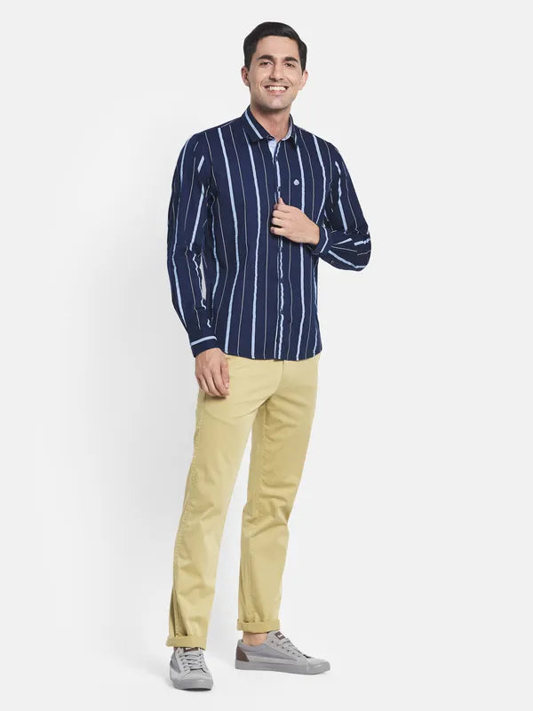 Men Navy Blue Striped Casual Shirt