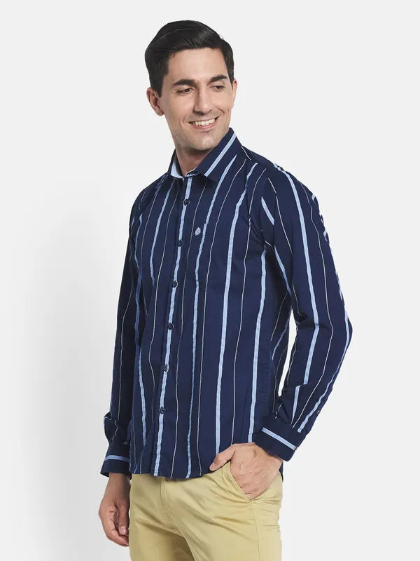 Men Navy Blue Striped Casual Shirt