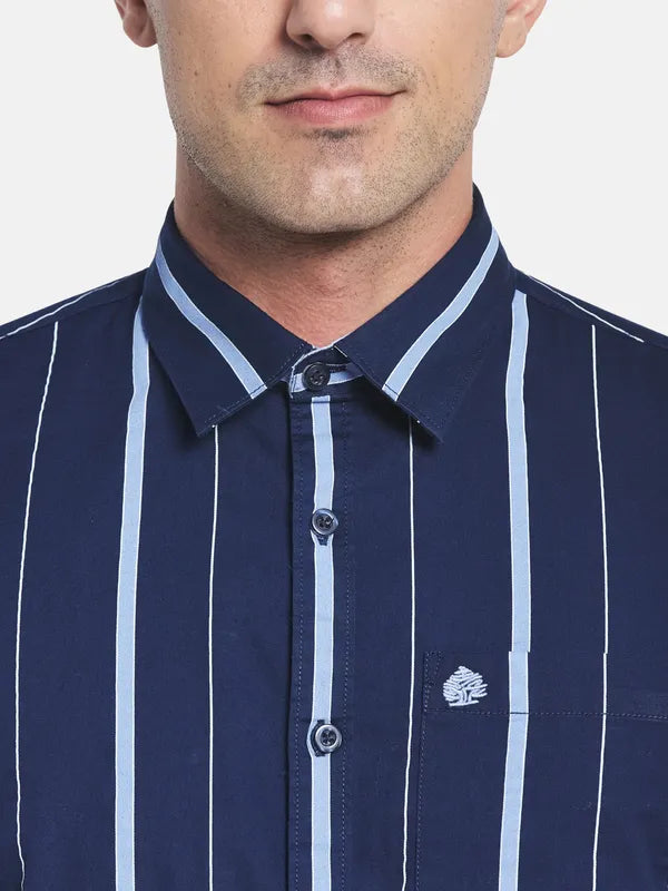 Men Navy Blue Striped Casual Shirt