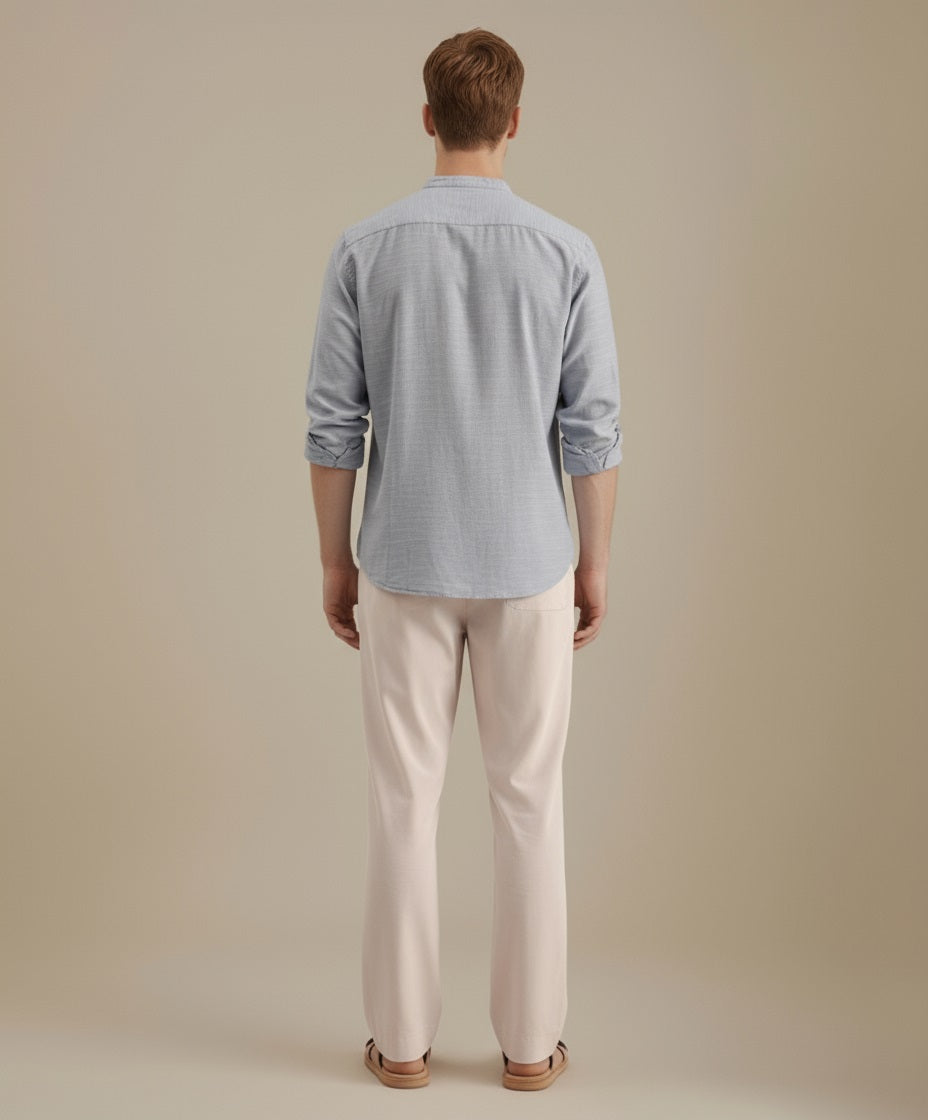 Mettle Men Grey Casual Solid Polo Neck Shirt