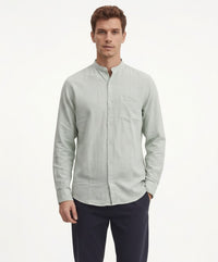 Men Mint Solid Mandarin Neck Casual Shirt