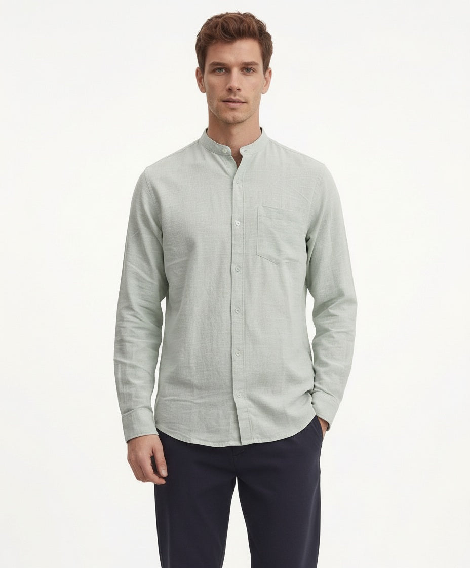 Men Solid Mandarin Neck Casual Shirt