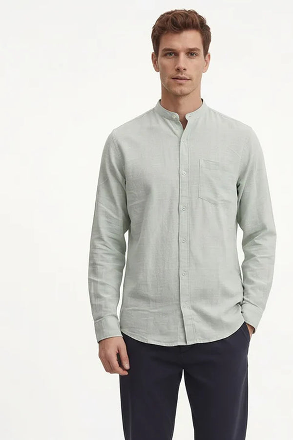 Men Solid Mandarin Neck Casual Shirt