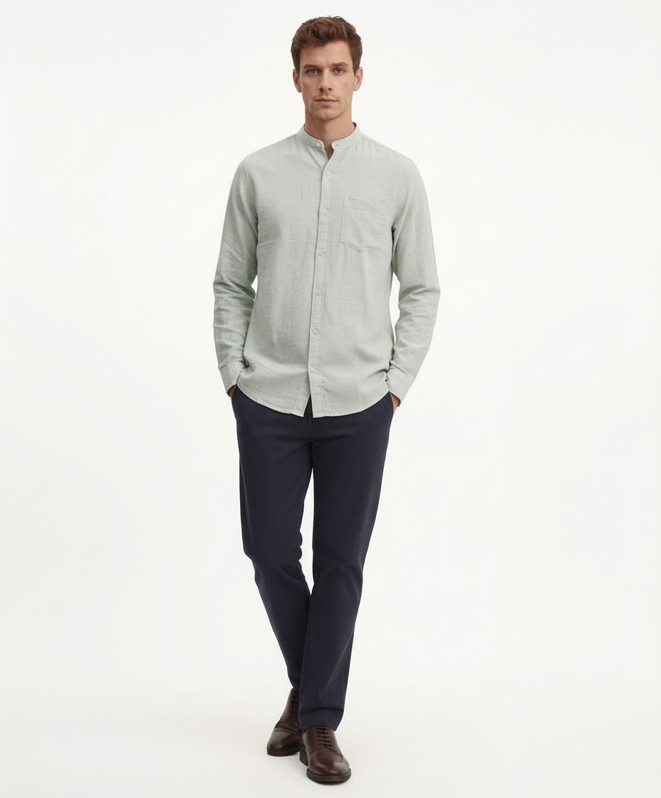 Men Solid Mandarin Neck Casual Shirt