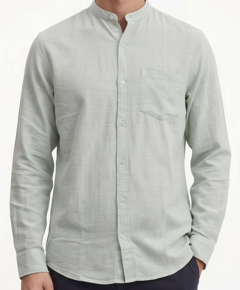 Men Mint Solid Mandarin Neck Casual Shirt